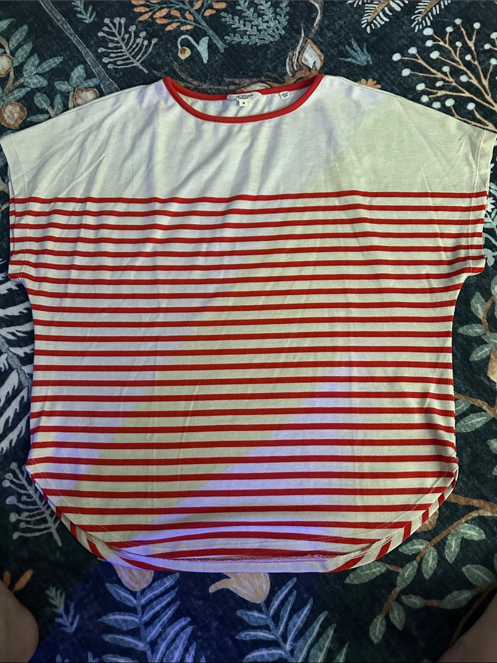 Max Studio Red and White Striped Short-Sleeve Shirt